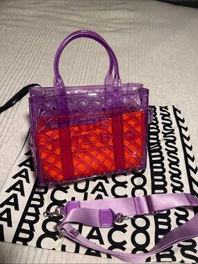 Marc Jacobs Purple Transparent Jelly Tote with Orange Insert & Cross Body Strap